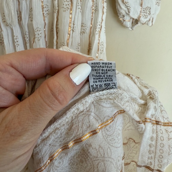 Boho White Maxi Metallic Detail White Gold Women's Puff Sleeve Dress - Picture 6 of 8